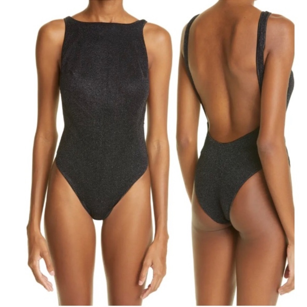 Oseree Lumiere Open Back Black One Piece Swimsuit